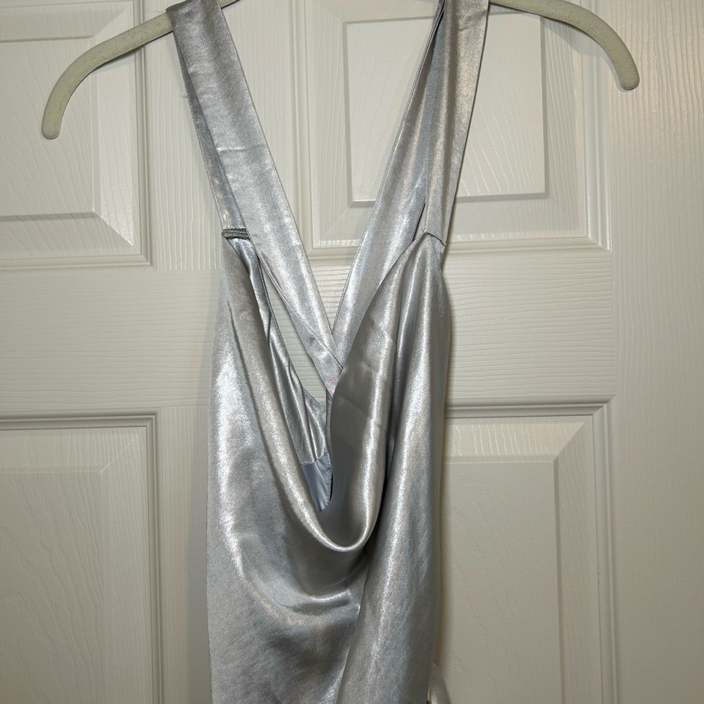 Meshki Silver Satin Backless Dress - Picture 7 of 7